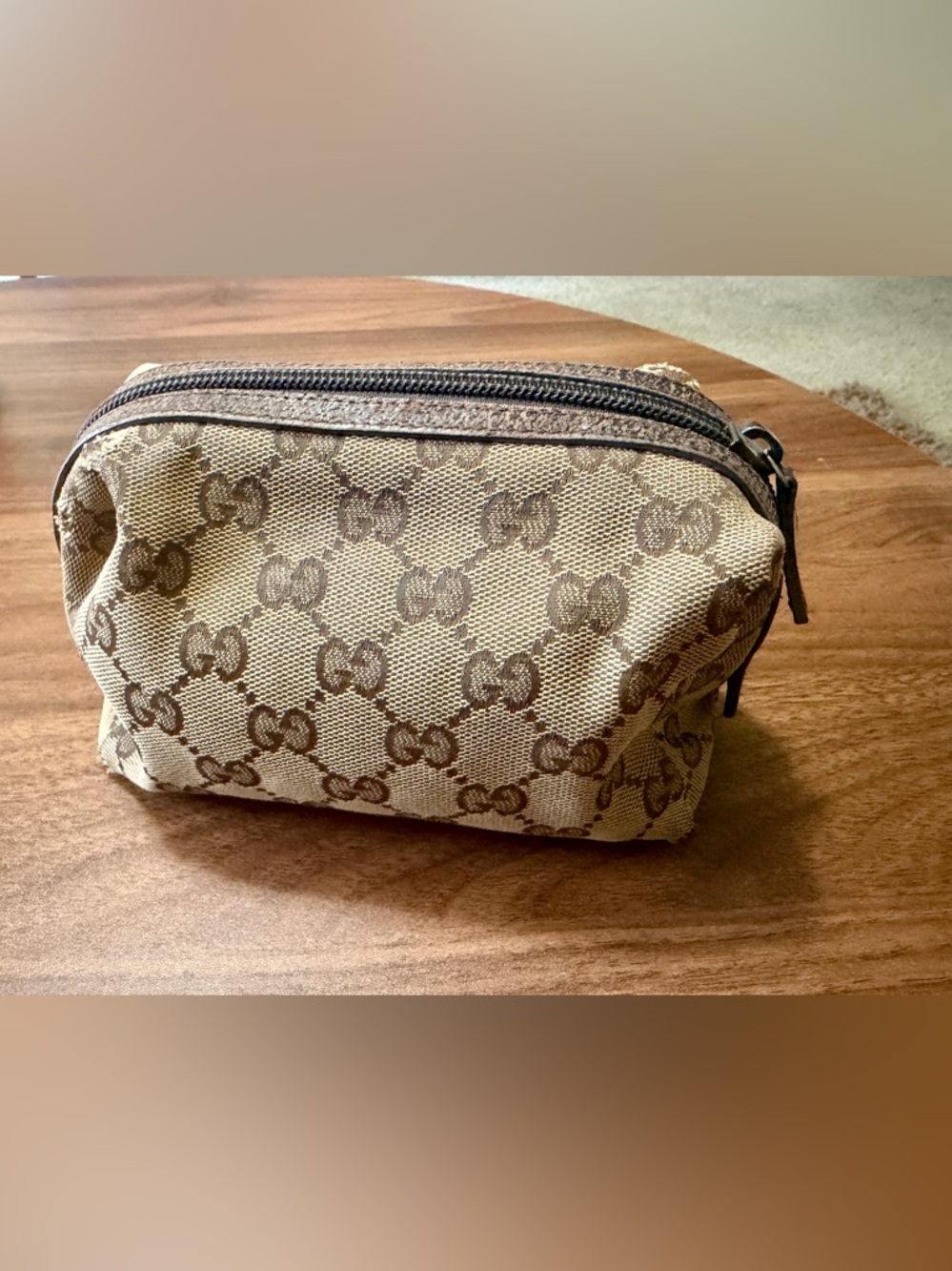 Gucci Beige and Brown GG Monogram Makeup Pouch